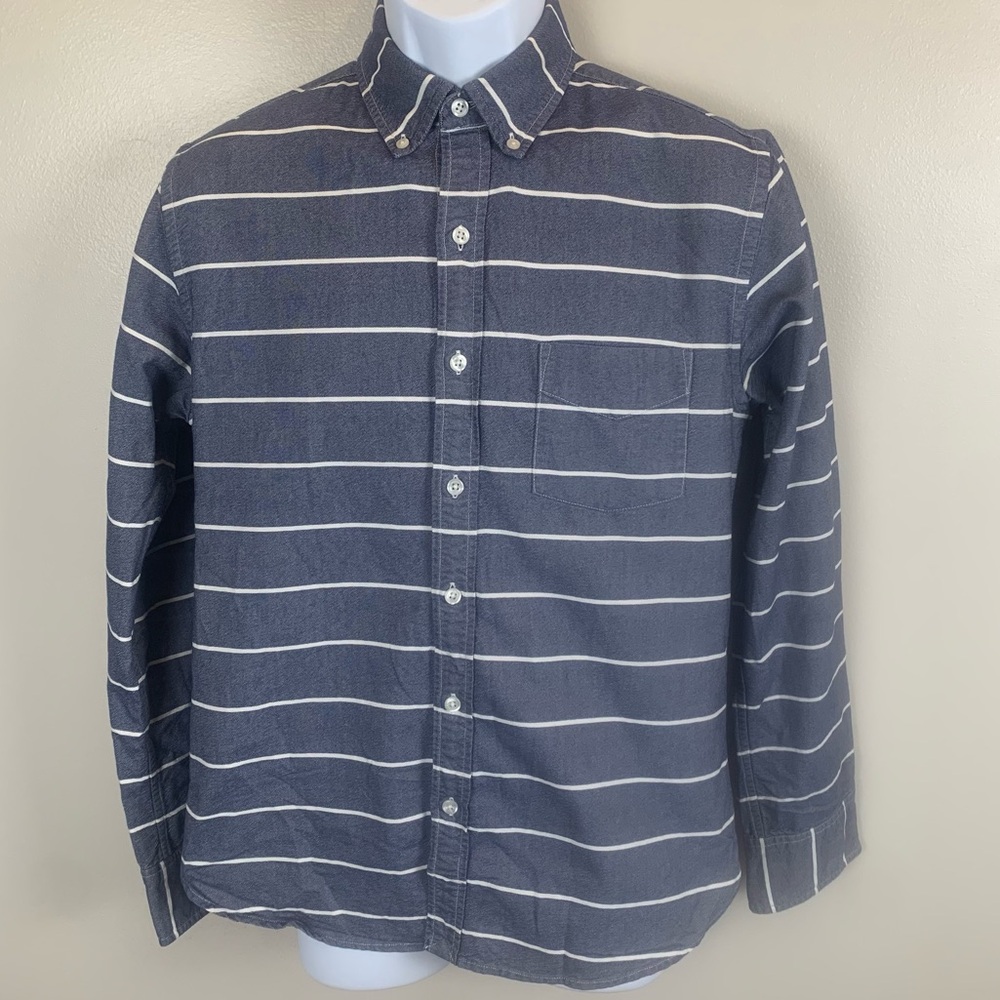 Bonobos Mens Small Short Sleeve Button‎ Up Slim Fit Striped Shirt Blue White